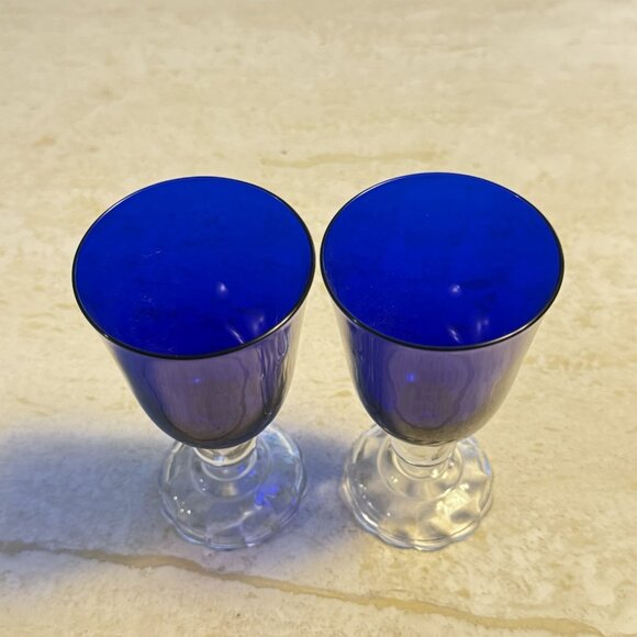 Vintage 1930s Fostoria Victorian American Lady Cobalt Blue 2 Oz Glasses Set Of 2 - Picture 4 of 6